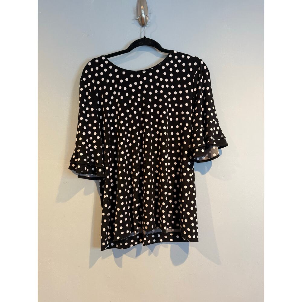 Karl Lagerfeld Paris Black White Polka Dot Flutter Sleeve Blouse Top L